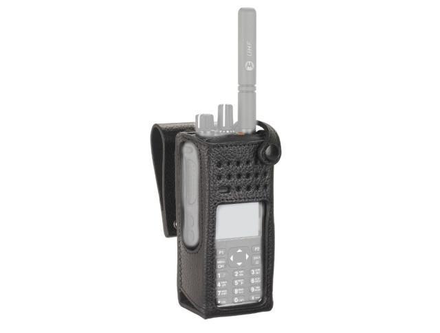 Motorola DP4000 PMLN5838A Hard Leather Carry Case with 3" Fixed Belt Loop for Display Radio